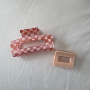 Pink Checkered Hair Claw Clips